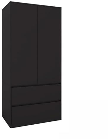 BDW - Kleiderschrank mit Schubladen - Schrank 90 cm breit, 181 cm hoch, 51 cm tief - Flurschrank 2 türig, mit Kleiderstange und Einlegeböden - für Schlafzimmer, Kinder, Flur - Schwarz