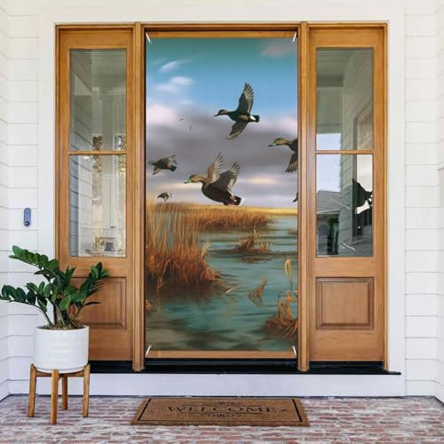Jagd fliegende wilde Enten 8 bedruckte Türbanner Stoff hängende Türabdeckung Hintergrund Poster für Zuhause Haustür Urlaub Party Dekorationen