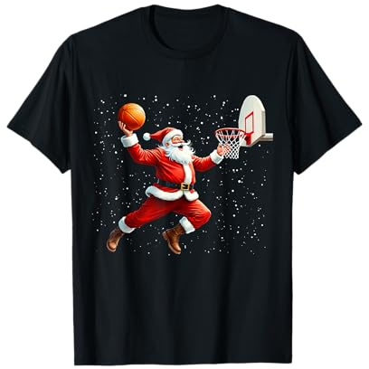 Divertente Babbo Natale Giocando Basket Buon Natale Ragazzi Maglietta