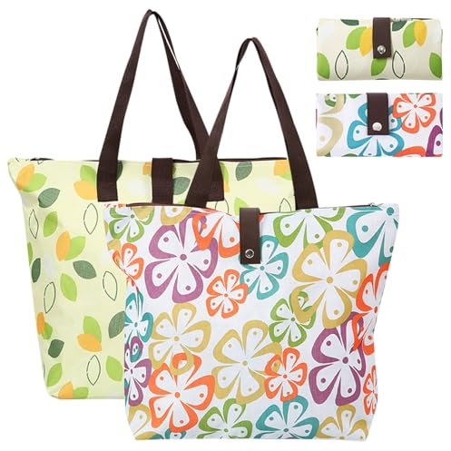 Hwtcjx 2 Stück Einkaufstasche Faltbar,Wiederverwendbare Einkaufsbeutel,Waschbar Shopping Bag,Oxford Stoffbeutel,Tragetasche mit Henkel,Tragbare Einkaufstaschen für Einkaufen und Travel Outdoor Camping