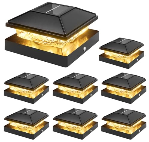 VOLISUN Valla solar de 4 x 4 – Luces de tapa de poste para exteriores, impermeables, luz negra con blanco cálido, para madera de 4 x 4/vinilo de 4 x 4 pulgadas