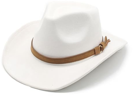 QOHNK Cowboyhut für Damen und Herren, Westernhut, Wildleder, Cowboy- und Cowgirl-Hut, Filzhut, breite Krempe, Fedora-Hüte