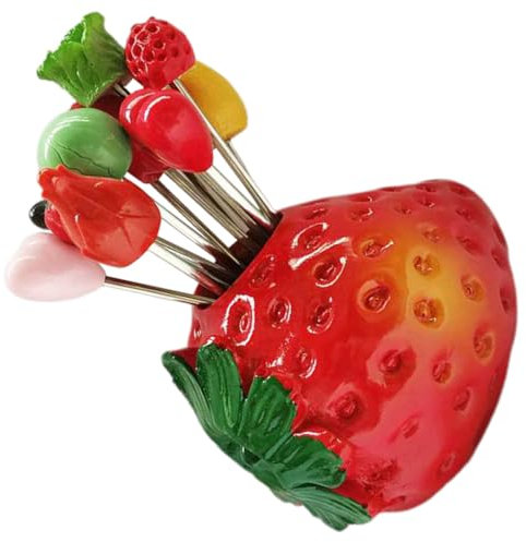 Mini-fourchettes à Fruits en Métal, 1 Set, Rouge, avec Support