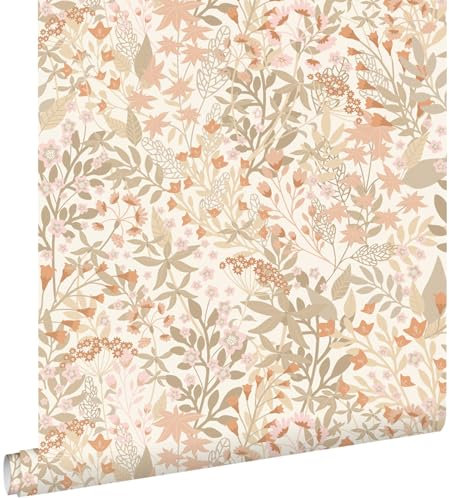papier peint fleurs des champs terracotta et vert grisé 50 x 900 cm - ESTAhome