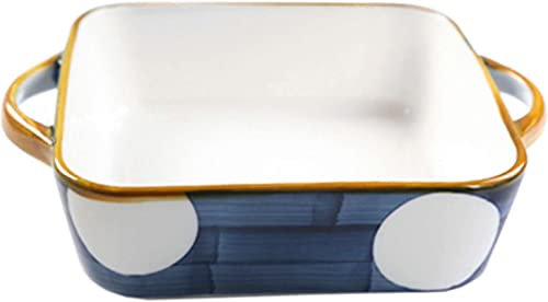 PUFAHAU Fuente para lasaña Grande, Profunda, Rectangular, con asa, pequeña Fuente de cerámica para Horno para una Persona, Fuente de Porcelana para Horno, Apta para Horno, Azul, 600 ml, 21 oz