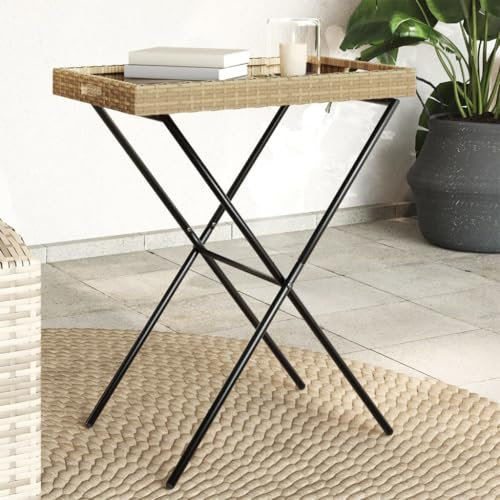 Homvdxl 65x40 cm klappbarer Garten-Esstisch mit Tablett, Tischplatte, kleiner Terrassentisch mit Metallbeinen für Bistro, Terrasse, Garten, Balkon, Wohnzimmer, Flur, Küche - Beige