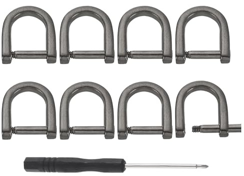 sourcing map D-Rings Screw in Shackle, 8Pcs 0.35 Inch Zinc Alloy Horseshoe U Shape D Ring Buckles for Purse DIY Leather Craft Keychain, Metallic Black