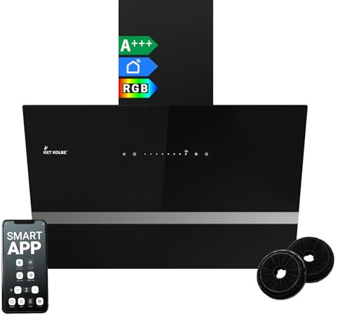 KKT KOLBE Dunstabzugshaube 60 cm | 782 cbm/h Umluft Abluft | Kopffrei | Wandhaube | Schwarz Glas | Smart WiFi App WLAN | RGBW-LED-Beleuchtung | EASY6005SM