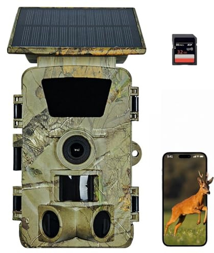 ZYJDGNNY Solar Wildkamera 5K HD 60MP mit Nachtsicht & WLAN-App, 5200mAh Akku + Solar, 0.2s Auslöser, 120° IP67 Wasserdicht, Bewegungsmelder für Outdoor-Tierüberwachung