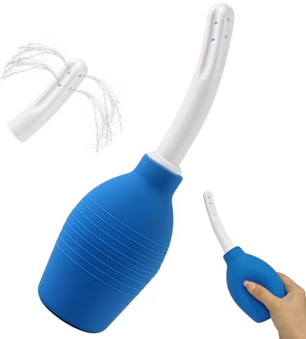 1 Pièces Poire de lavement intime anus douche,2 Amovibles Canules Incluses Nettoyage,Douches Anale et Vaginale en Silicone pour Homme et Femme (Bleu)