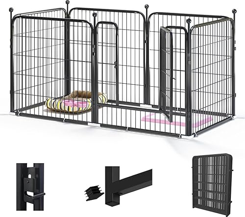 fouwick 24 H x 24 W Dog Playpen 8 Panels, Black Metal Puppy Exercise Pen for Indoors & Outdoors, Foldable Animal Barrier Fence, Portable Pet Play Pen for Small Dogs & Rabbits, No Dig Fence