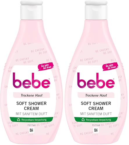 bebe Soft Shower Cream 2x250 ml, cremiges Duschgel für trockene Haut, Hautpflege Duschcreme mit sanftem Duft, spendet langanhaltende Feuchtigkeit