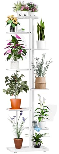 kamulouk Support Plantes Interieur, Porte Plante Interieur, Support Plante pour Le Salon, Étagère à Plantes à Cadre Métallique Multicuche Blanc 8