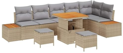 vidaXL 9-delad trädgårdsoffa set med kuddar beige poly rotting modern modulär utomhussittning perfekt för balkonger patios och trädgårdar polyester bekväma möbler UV-beständiga sex personer