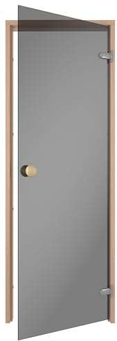 Sauflex Puerta de sauna ESSENTIAL – vidrio templado de seguridad de 8 mm, marco de madera laminada, montaje a derecha/izquierda (gris/aliso, 80 x 190)