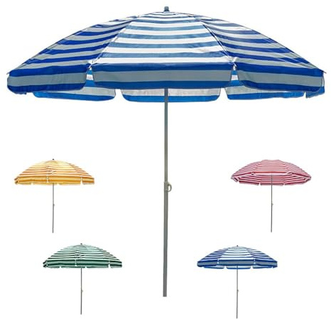 Ombrellone da spiaggia da 2,5 m, con protezione UPF 50+, 8 costine, parasole per patio, campeggio, piscina e giardino, resistente, leggero, colore blu