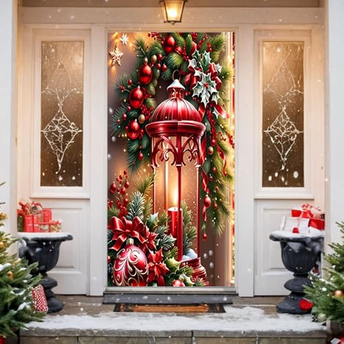 2025 Weihnachts-Haustürdekoration, Weihnachts-elastische Stoff-Türabdeckungen, Weihnachts-Dehnungs-Türabdeckung, Weihnachts-passgenaue Laken-Türabdeckung (O, 90x200cm)