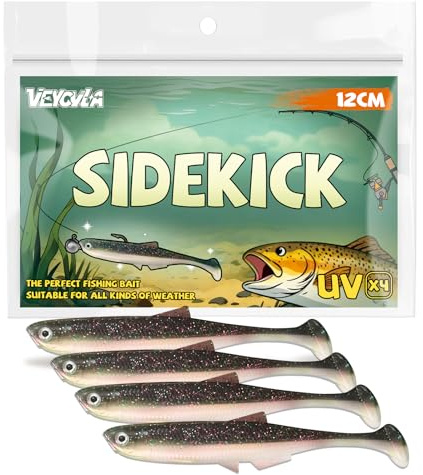 VEYCVLA Fishing gummifisk, gös, abborre, 12 cm, 4 stycken, gummibete, gös, fiske, mjuk bait, fiskedrag, UV-aktivt, gummifisk, set gös, gummifisk, gös, bete (C)