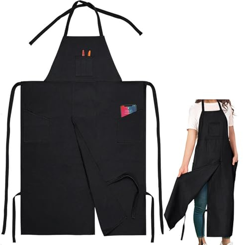 Nidoul Split Leg Ceramics Apron,Heavy Duty Canvas Pottery Apron with 3 Portable Pocket,Adjustable Waterproof Art Smock Full Coverage Aprons for Women Men DIY Ceramic Gardening Painting Sculpture