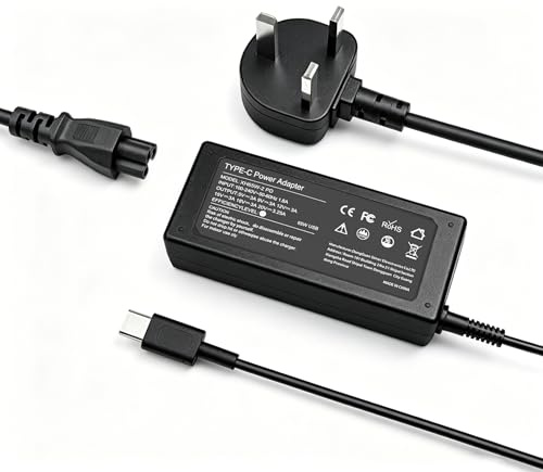 Byprlvps Universal 65W USB C Laptop Charger Compatible with Lenovo Type C | Thinkpad/Yoga/Chromebook,HP,Acer,Asus,Dell Latitude XPS 13 Series, Fast UK Type C Computer