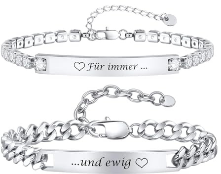 XUANPAI Partner Armband Valentine's für Paare His Hers, Verstellbar 19+5 cm & 17+5 cm, Schwarzes & Roségoldenes Cuban Link Armband mit Zirkonia, Geschenk für Ihn & Sie