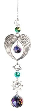 Angel Wings Sun Catcher - Crystal Rainbow Maker with Sun & Star Decor, Metal Hanging Ornament for Garden, Window, Memorial Gift (30cm)