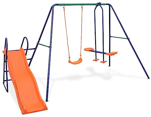 Générique Ensemble de balançoire avec Toboggan et 3 sièges Orange,Jeux & Jouets,Jeux de Plein air,Balançoires & portiques,91359