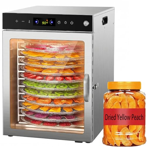 360°Drehfunktion Food dörrautomat (12 extragroße Tablett) 800W Doppellüfter,24 Hour Digital Timer Temperaturregelung 86℉-190℉Dörrautomat für Beef Jerky,Obst,Kräuter,Gemüse,Hundeleckerlis