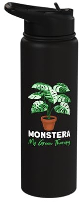 Monstera My Green Therapy Monstera Deliciosa House Plant Stainless Steel Insulated Water Bottle