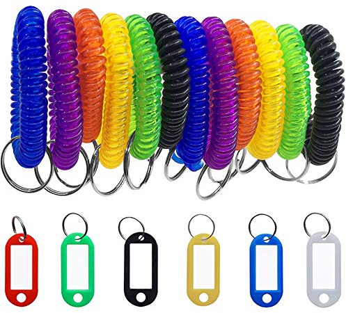 SENHAI 12 Bracelet Porte-clés et 6 pièces principales balises, spiral Bracelet Porte-clés pour gym piscine badges d'identification,pour porte-clés pour animal domestique Sac de voyage