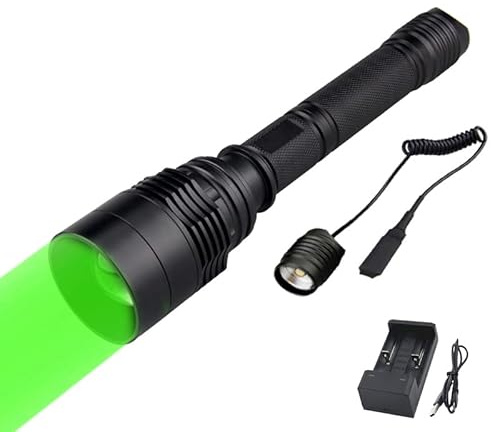 WESLITE Taschenlampe Grün für Jagd, Jagd Taschenlampe Grünes Licht Zoombares Lampe für die Jagd 350 Meter Nachtsichtgerät mit Druckschalter