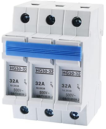 sourcing map DIN Schienen Sicherungshalter 3-polig HG30-32 10mmx38mm 380V 32A Sicherung grau