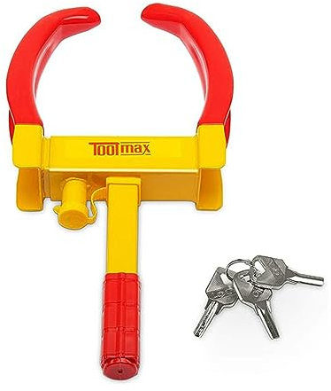 GOPLUS Radkralle Anti-Diebstahl, Reifenkralle Reifenklaue Diebstahlsicherung Verstellbar mit 3 Schlüsseln, Parkkralle für LKW & PKW, Radsicherung Sicherungsschloss für Auto und Motorrad, Rot& Gelb