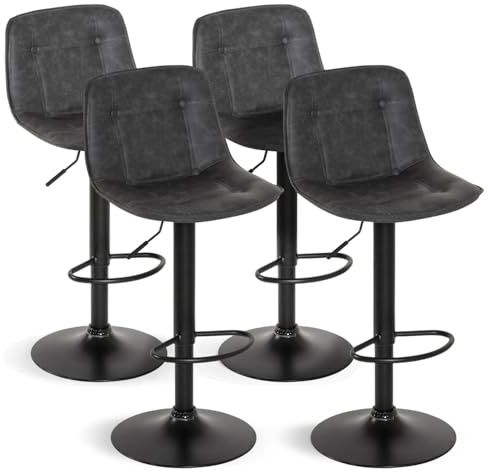 IDMarket – Set mit 4 höhenverstellbaren Hockern Denver grau Vintage