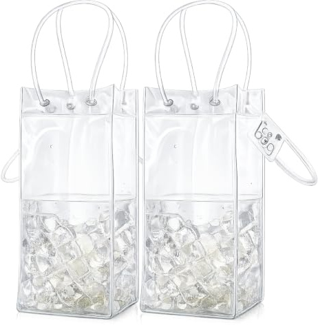2x Ice Bag Flaschenkühler – Weinkühler Tasche aus transparentem PVC – Champagner Kühltasche mit Griff – Wiederverwendbarer Flaschenkühler für Wein, Sekt, Bier & Getränke – Auslaufsicher