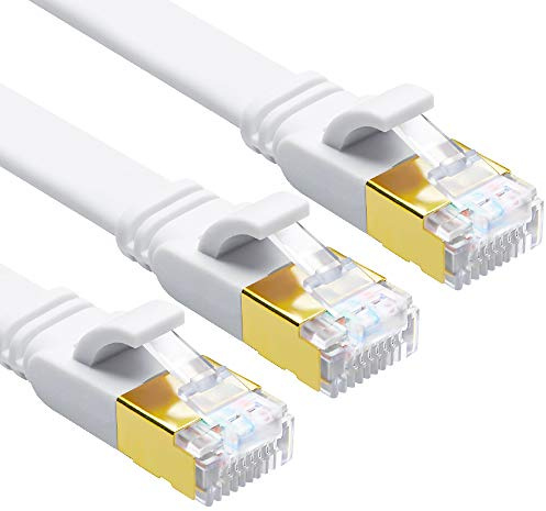Yauhody Cat 8 Ethernet Cable 3M 3Pack, Internet Cable 3M 3Pack, White | 40Gbps High Speed, Pure Copper, Shielded Cat8 Network LAN Cord with Gold Plated RJ45 Connector for PS5, Gaming, Router, Modem