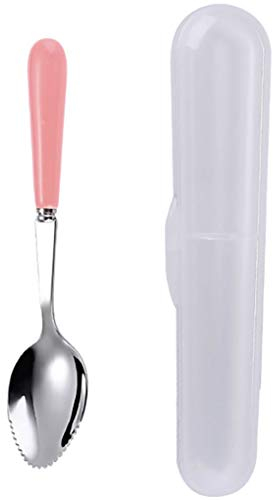 Goeielewe Grapefruit-Löffel mit runden gezackten Kanten für Zitrus, Kiwi, Obst und Dessert, Keramikgriff Edelstahl Dessertlöffel mit Aufbewahrungsbox (Rosa)