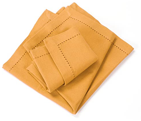 Cotton Cloth Napkins Set of 12 - Hemstitched 18x18 Inch Decorative Soft Durable Washable Reusable Dinner Napkin for Dining Table Décor Farmhouse Christmas Party Wedding & Everyday Use - Mustard