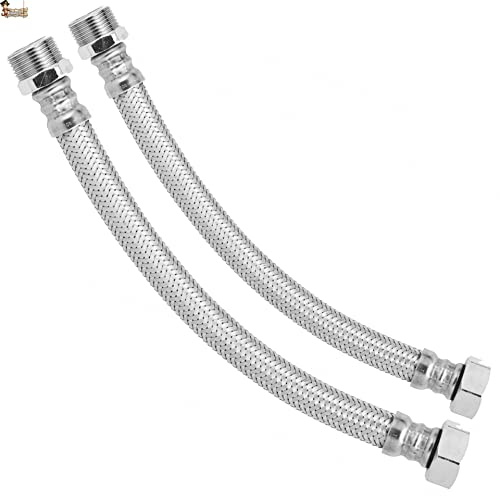 BricoLoco.com Latiguillo fontanería flexible de agua para cisterna wc, grifo lavabo o fregadero de cocina o baño. Acero inoxidable. Racores de latón. Hembra – Macho. (2, H 3/8 - M 3/8 Largo 15 cms.)