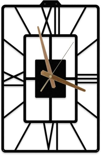 MOXVIO Oblongus Large Modern Wall Clock, Unique Design, Minimalist, Rustic Roman Numerals Metal Wall Clock (60 x 39 cm (23.6x 15.2))