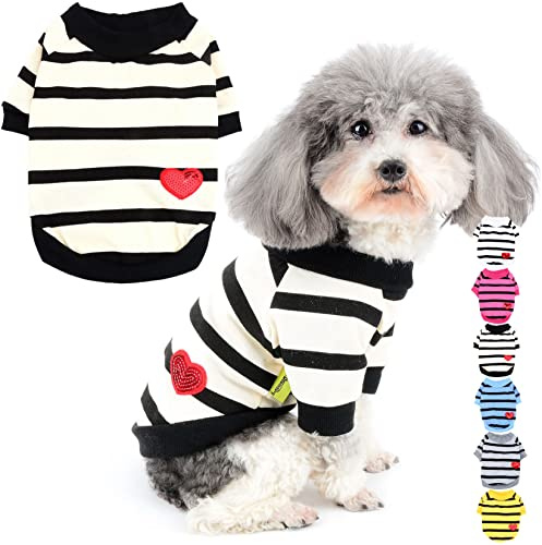 Zunea Chemises pour Petits Chiens D'été T-Shirt Basique à Rayures Chiot Vêtement à Paillettes en Forme de c?ur Sweat-Shirt à Manches Courtes en Coton Doux pour Animal Domestique Chihuahua Jaune S