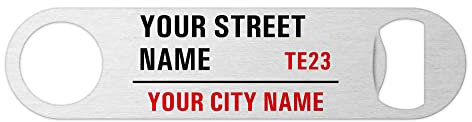Personalised Street Name Bottle Opener Bar Blade Custom City Stainless Steel Novelty Beer Gift for Him Pubs Home Bar Accessories Garden Man Cave Father's Day Gift Dad