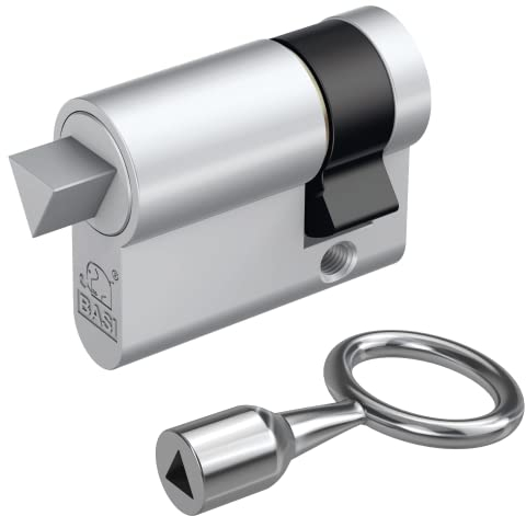 BASI | Dreikant Halbzylinder 10/30 mm mit passenden Dornschlüssel | Dreieck Zylinder | 8 mm außenliegend | für Absperrpfosten Schaukästen Feuerwehr Müllbehälter Schlüsselschalter