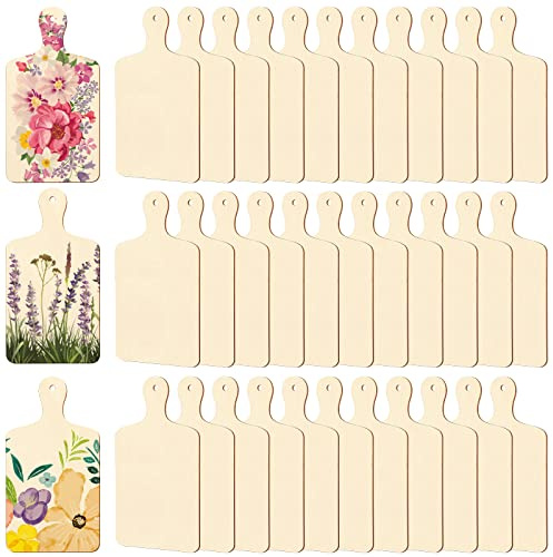 36 Pcs Wooden Mini Cutting Board with Handle Unfinished Wood Craft Mini Charcuterie Boards Paddle Blank Small Chopping Plank for DIY Kitchen Cooking Vegetables Decor(9.4 x 5.1 Inch)