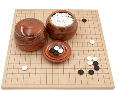 Hebsacker Verlag - Go-Set Buchenfurnier-Brett (19x19/13x13, 13mm) mit Glassteinen und Holzdosen