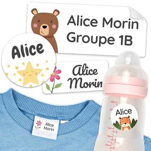 melu kids® Name Sticker Set Kids for Clothes & Objects (100 Pieces) Name Tags for School, Nursery and Kindergarten, Waterproof and in Various Sizes - White
