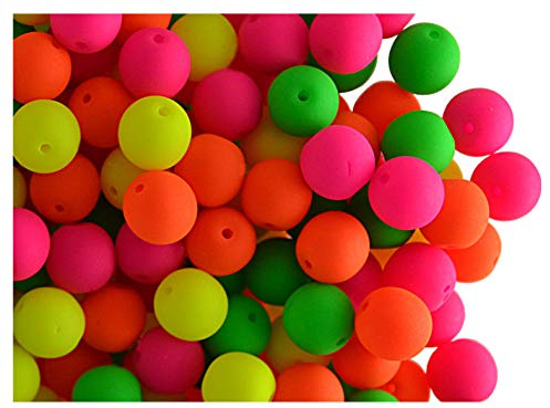 200 Stück Tschechische Glasperlen Rund Gepresst, 6 mm, Estrela NEON (UV aktiv), Warmer Neon Mix