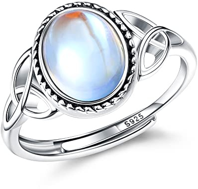 Milacolato Bague Pierre de Lune Ajustable en Argent 925 Triangle Celtique avec Zirconium Oval Round Coeur Boîte Cadeau