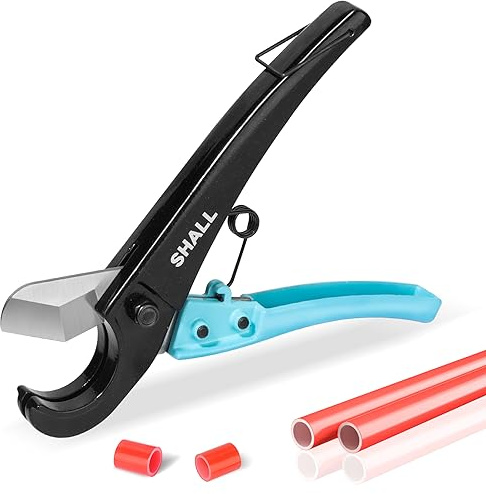 Shall PEX Pipe Cutter, Cuts up to 1-3/8'', Fast Tubing Cutter for PEX, Plastic Hoses, PVC, CPVC, PP-R, PE (Thin), etc., Aluminum Alloy Pipe Cutting Tool with Stainless Steel Blade for Clean Cut