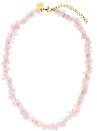 Purelei Rose Quartz Kette, Damen Halskette aus langlebigem Edelstahl, Wasserfeste Splitterkette aus natürlichem Rosenquarz, 35-40 cm cm Länge verstellbar